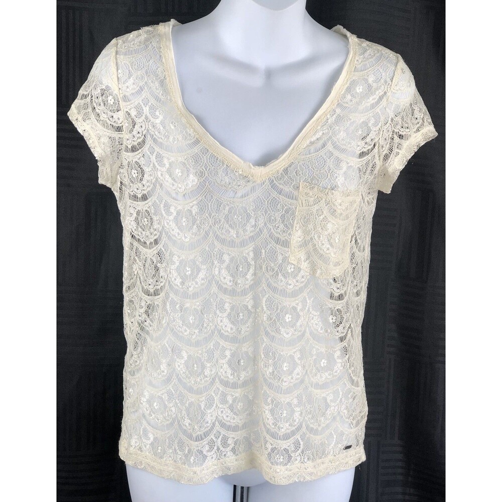 Aeropostale Top S Ivory Lace Fairy Sheer Raw Edge Fairy Boho Victorian Coquette